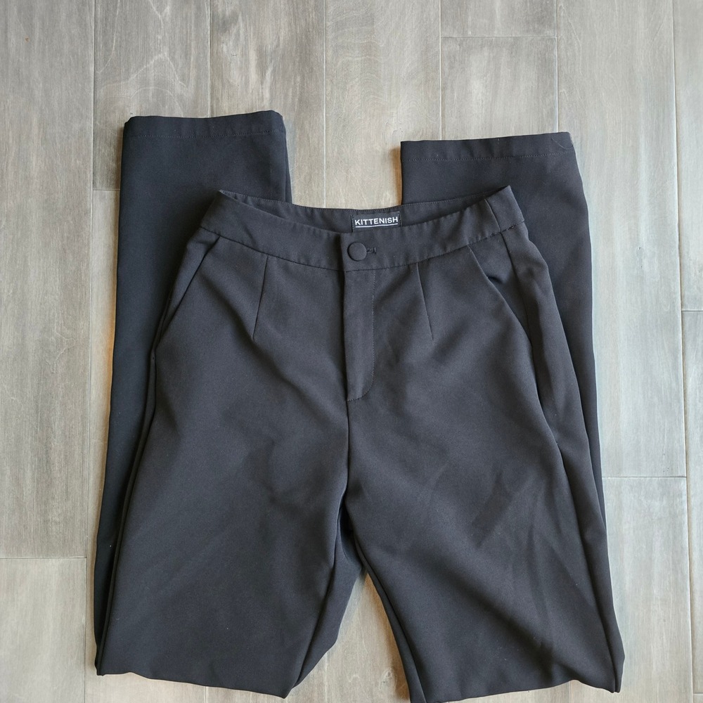 Kittenish Womens Black High Waisted Slit Hem Tailored Trouser Pants Small